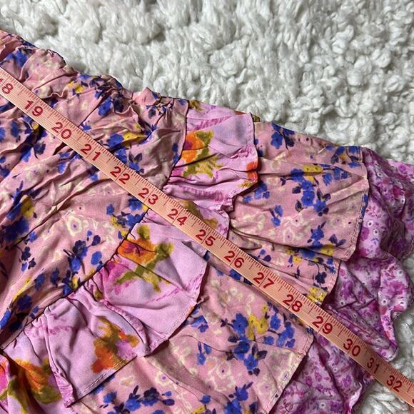 For Love Bell Pink and Orange Floral Blouse Patterned Patchwork Girly Ruffle - Picture 8 of 10